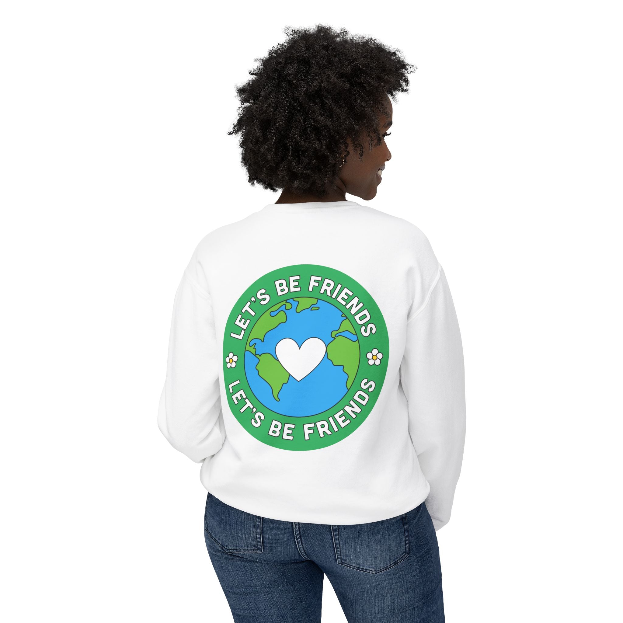 Let's Be Friends Earth Graphic Sweatshirt — 'PPP' Minimal Logo Crewneck