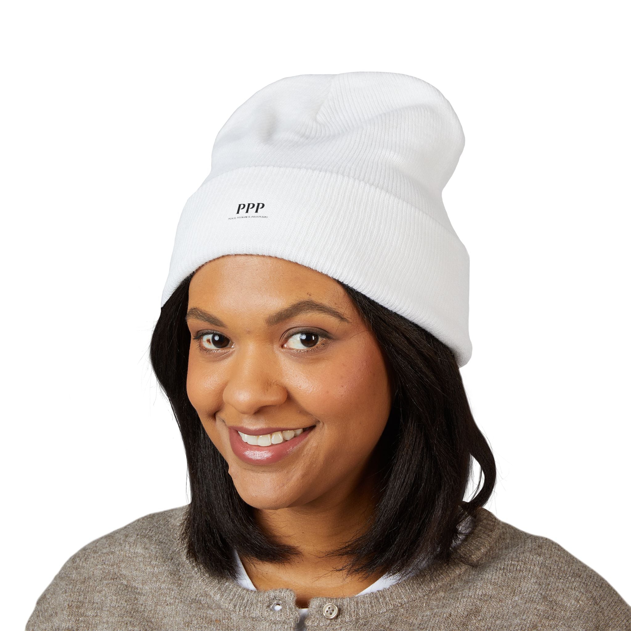 Minimalist Embroidered Cuffed Beanie — 'PPP' Monogram Winter Hat