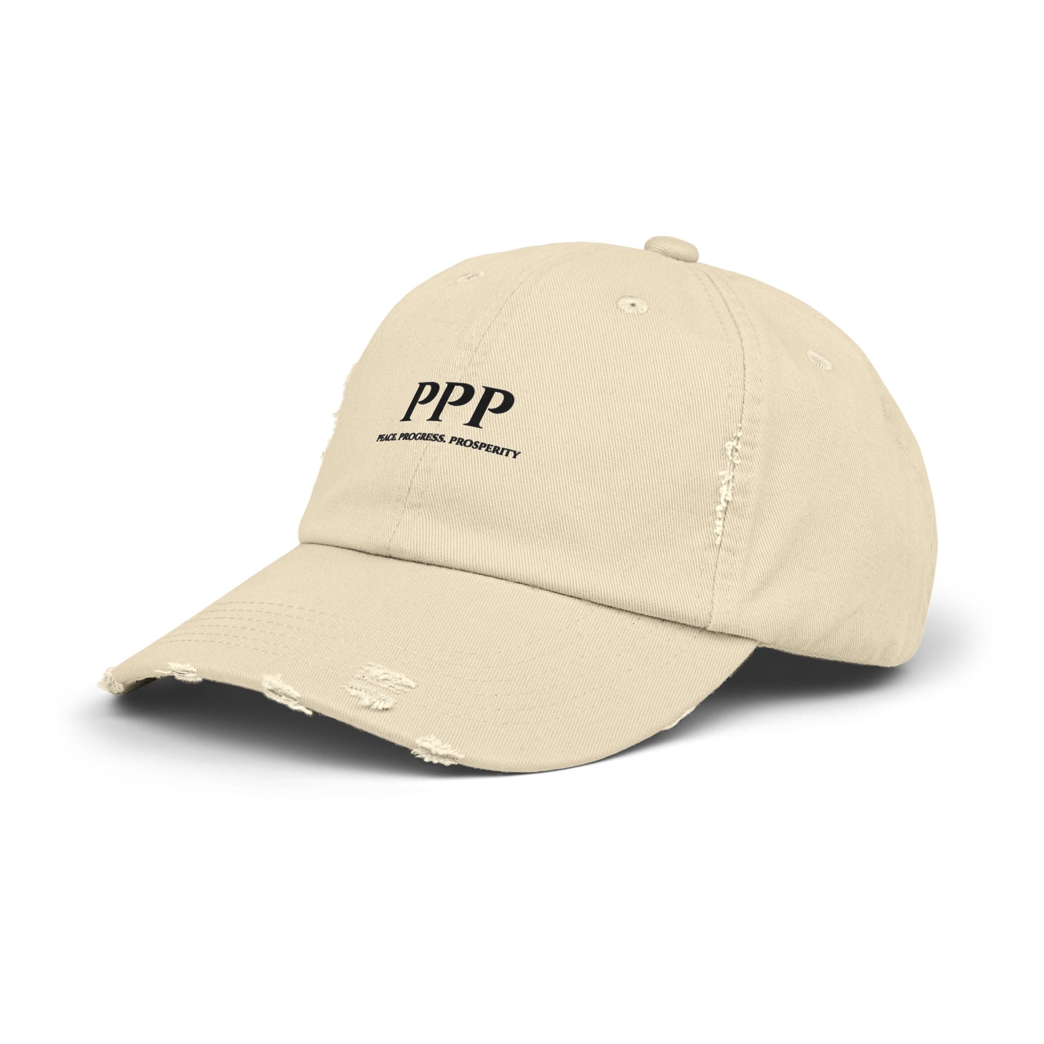 Distressed Baseball Cap — PPP (Peace, Progress, Prosperity) Embroidered Hat