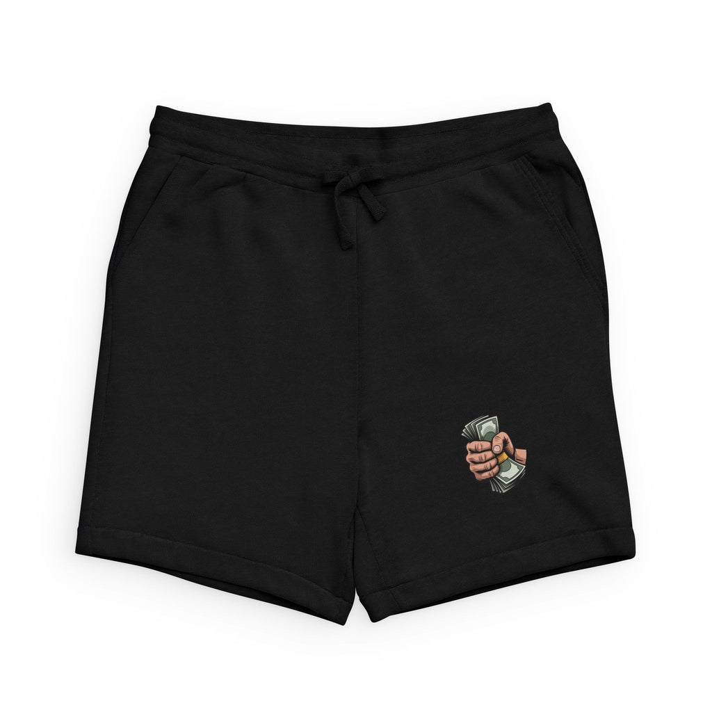 Cash Grip Sweatshorts — Casual Black Fleece Shorts with Money Hand Patch