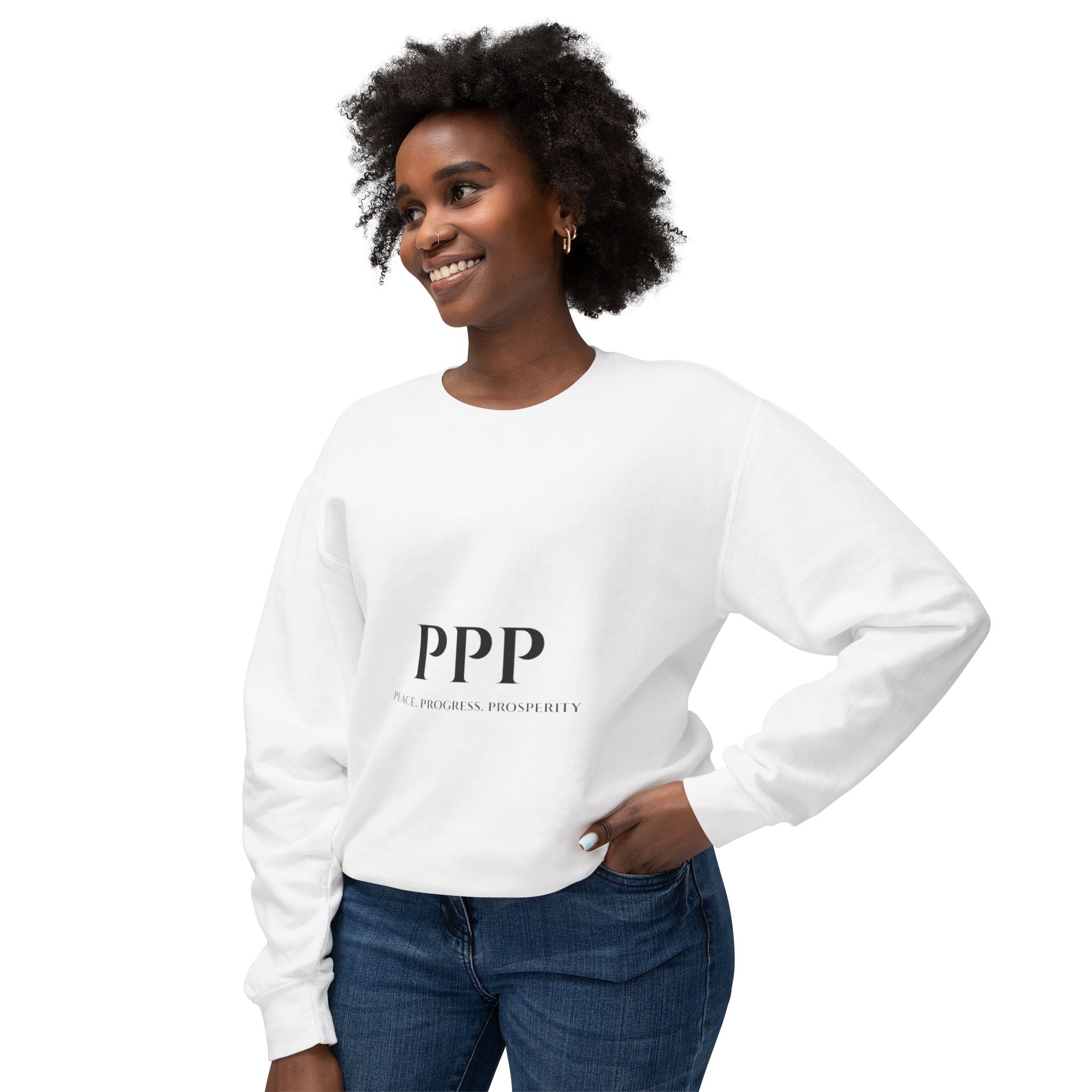 Let's Be Friends Earth Graphic Sweatshirt — 'PPP' Minimal Logo Crewneck