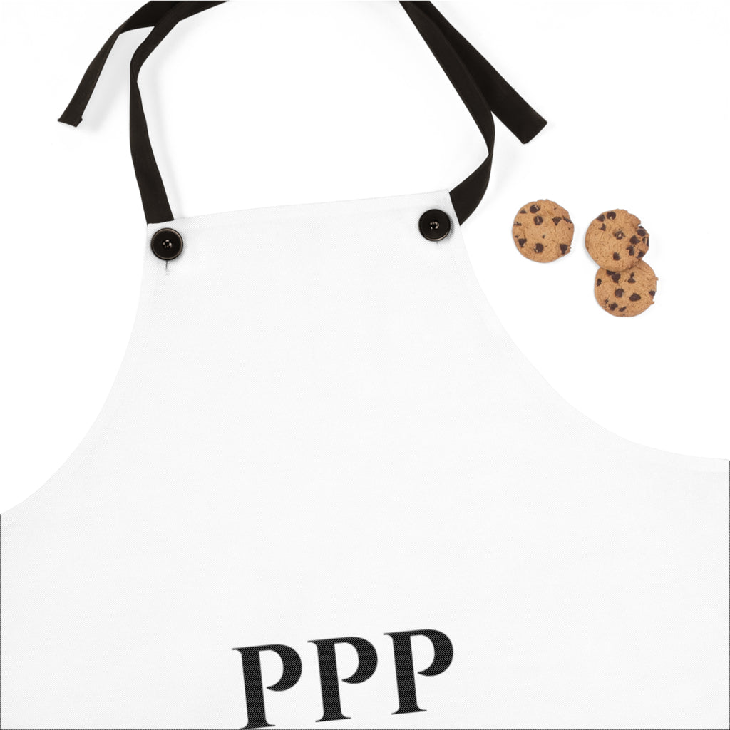 PPP Apron — "Peace. Progress. Prosperity." Minimalist White Kitchen Apron