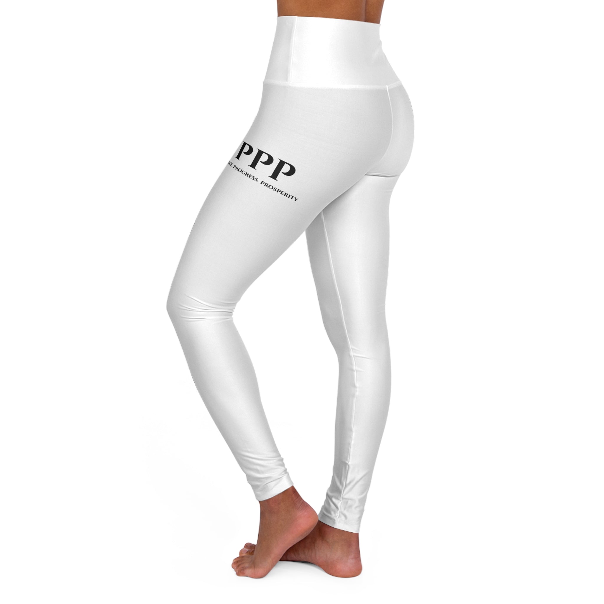 White High-Waist Yoga Leggings with Money Hand Graphic