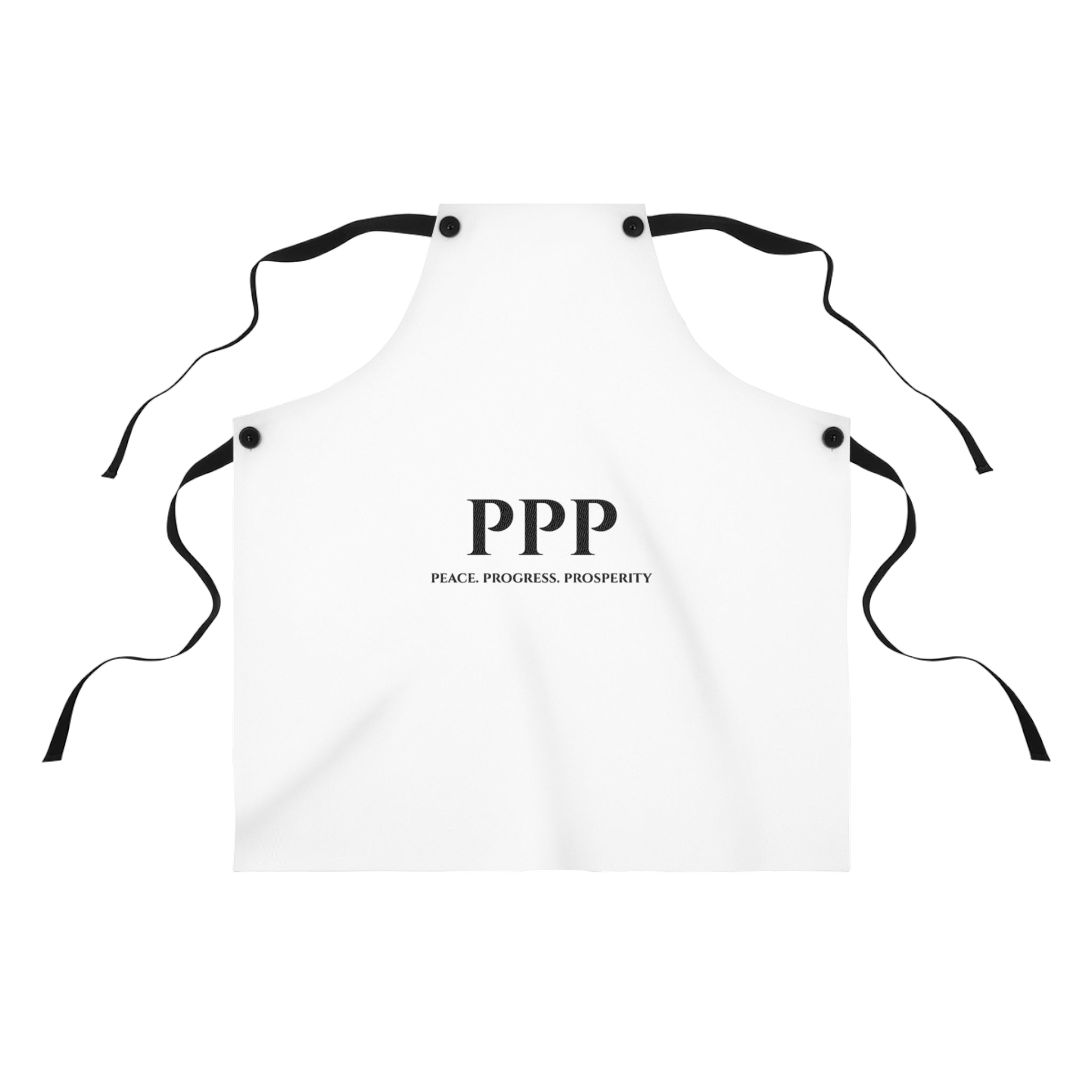 PPP Apron — "Peace. Progress. Prosperity." Minimalist White Kitchen Apron