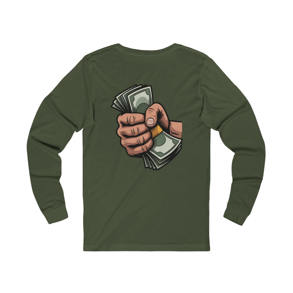 Long Sleeve Tee — 'PPP' Front & 'Stacks' Back Graphic Money Shirt
