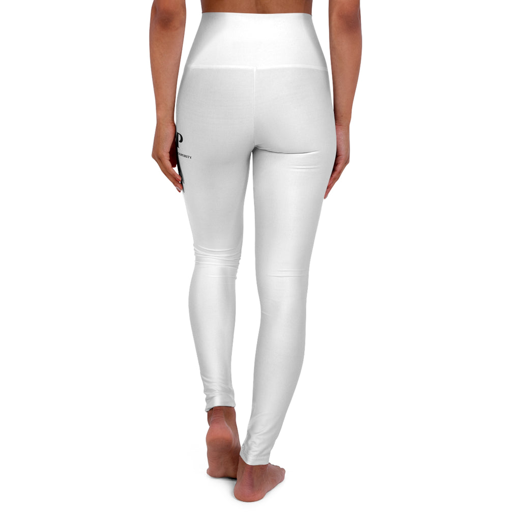 White High-Waist Yoga Leggings with Money Hand Graphic