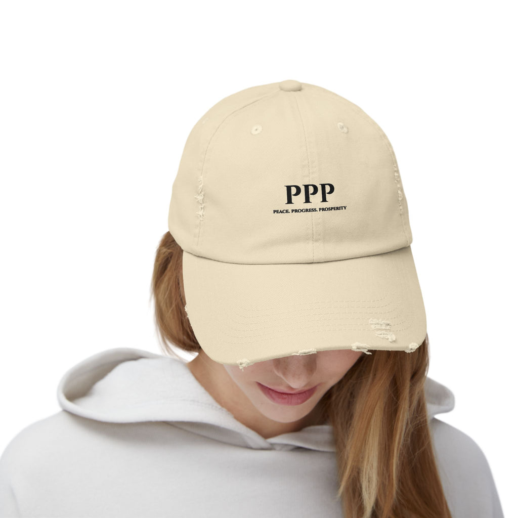 Distressed Baseball Cap — PPP (Peace, Progress, Prosperity) Embroidered Hat